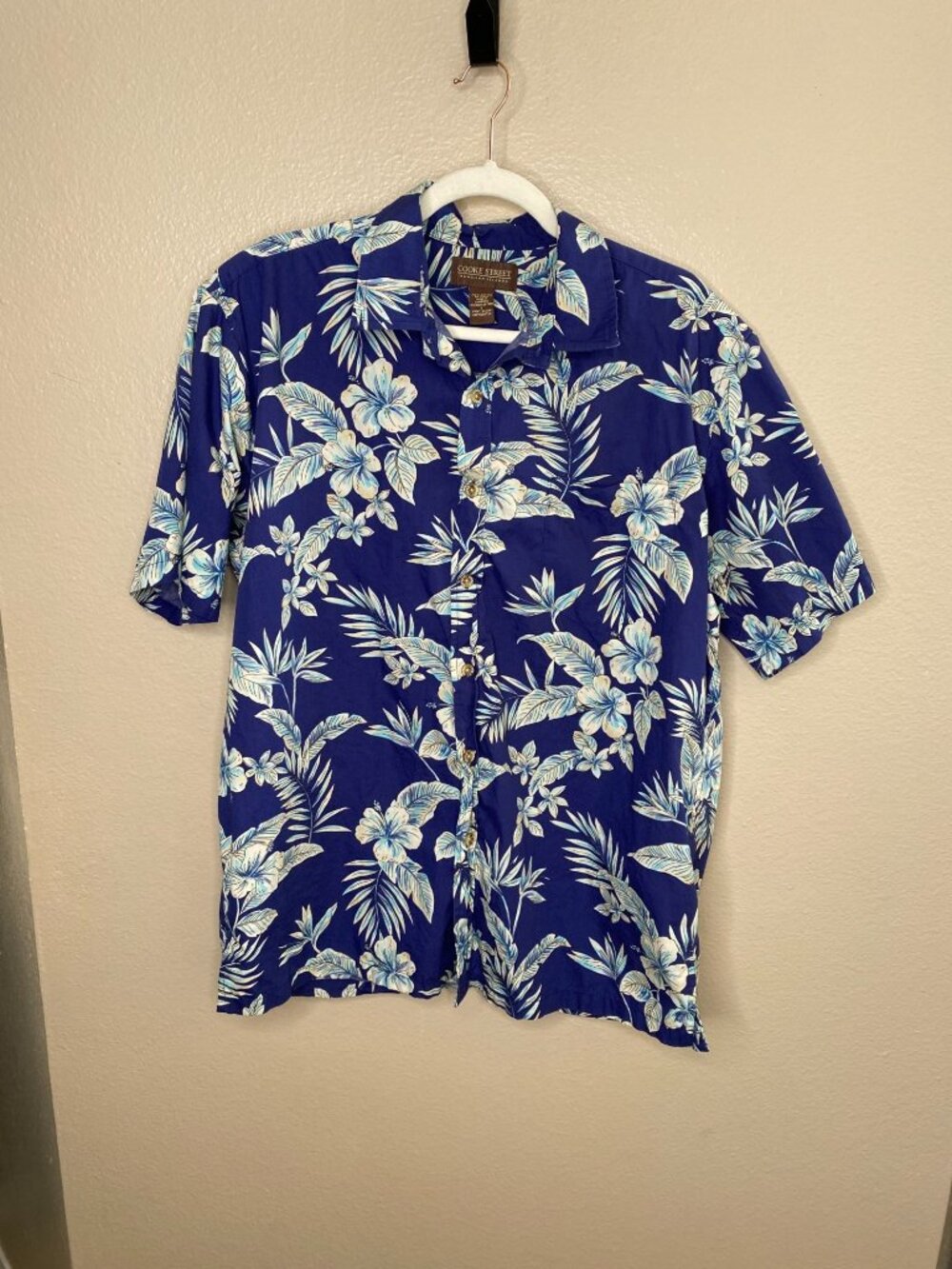 Cooke Street Hawaiian Islands Blue Floral Button-Up Shirt Short Sleeve Mens L